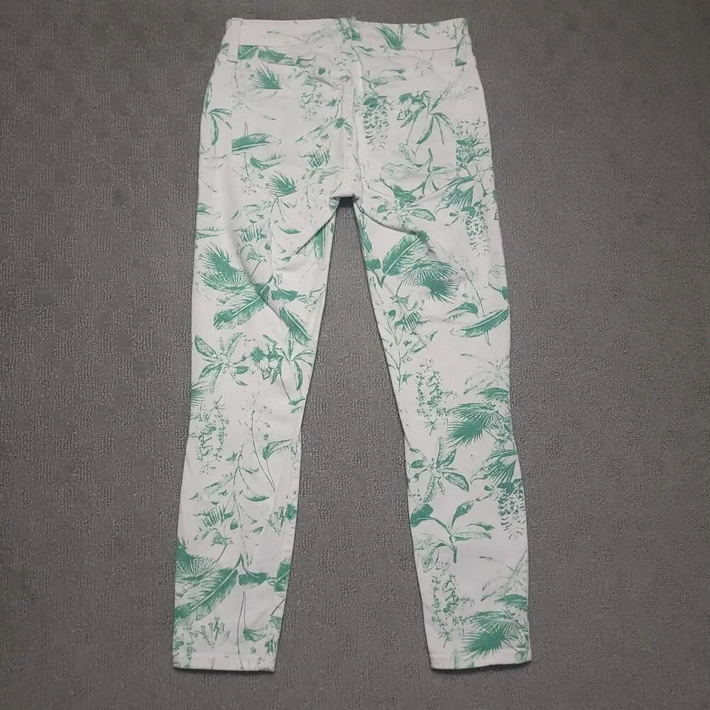 Lucky Brand Low Rise Crop Lolita Pants Womens 00/24 White Green Leaf Denim